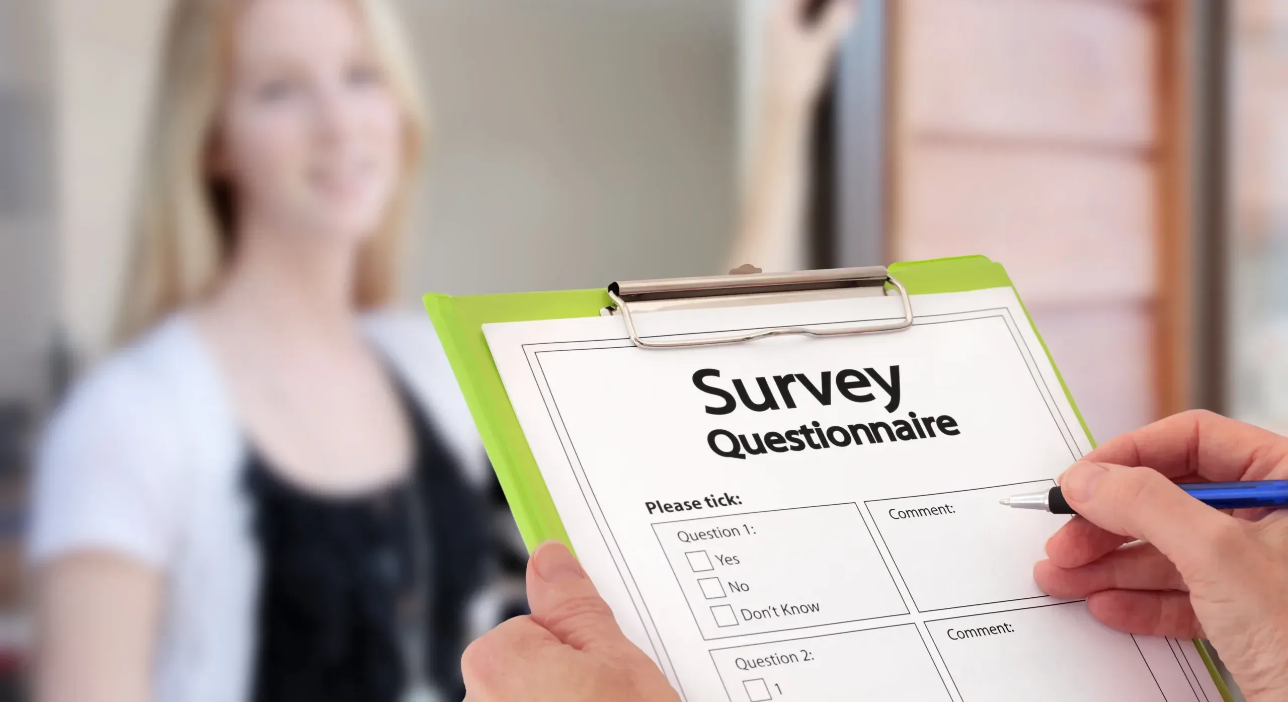 Girl,Answering,Market,Research,Survey,Questionnaire,Questions,At,The,Door